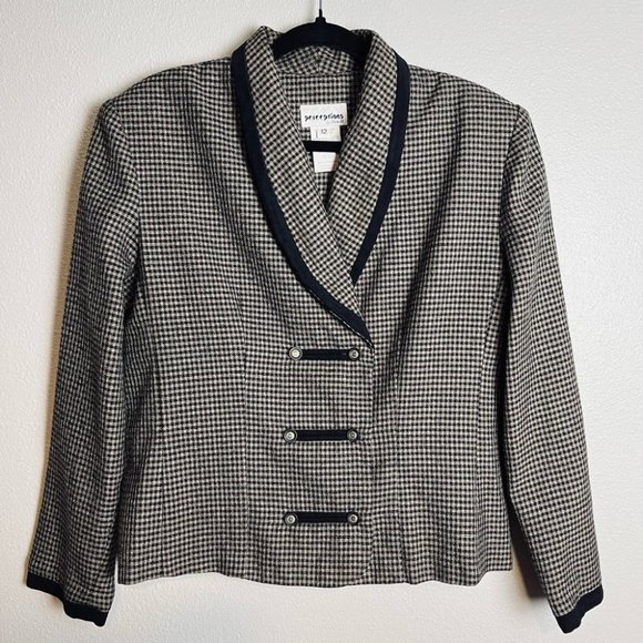vtg 80s/90s brown & black houndstooth blazer 12 crop tailored horse girl preppy - Picture 1 of 6